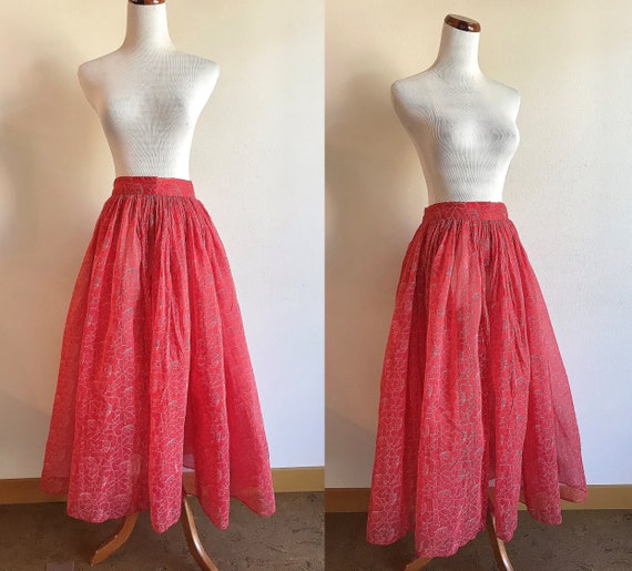red sheer maxi skirt
