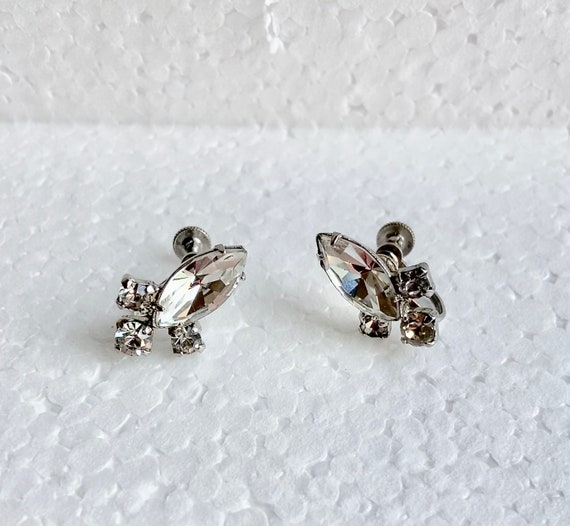 Vintage Rhinestone Earrings, Screw On Earrings, F… - image 3