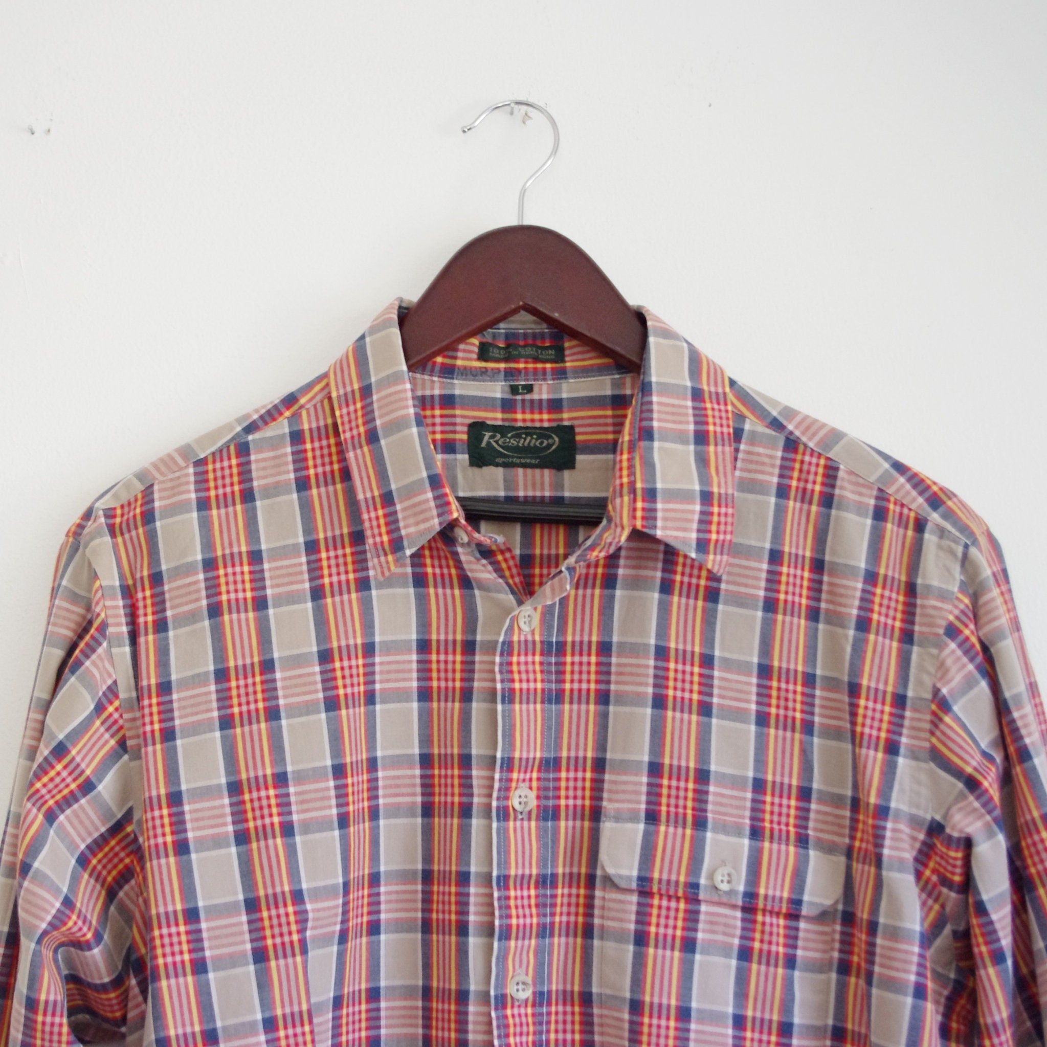 Vintage Mens Plaid Shirt 90s Plaid Shirt Cotton Shirt Long - Etsy