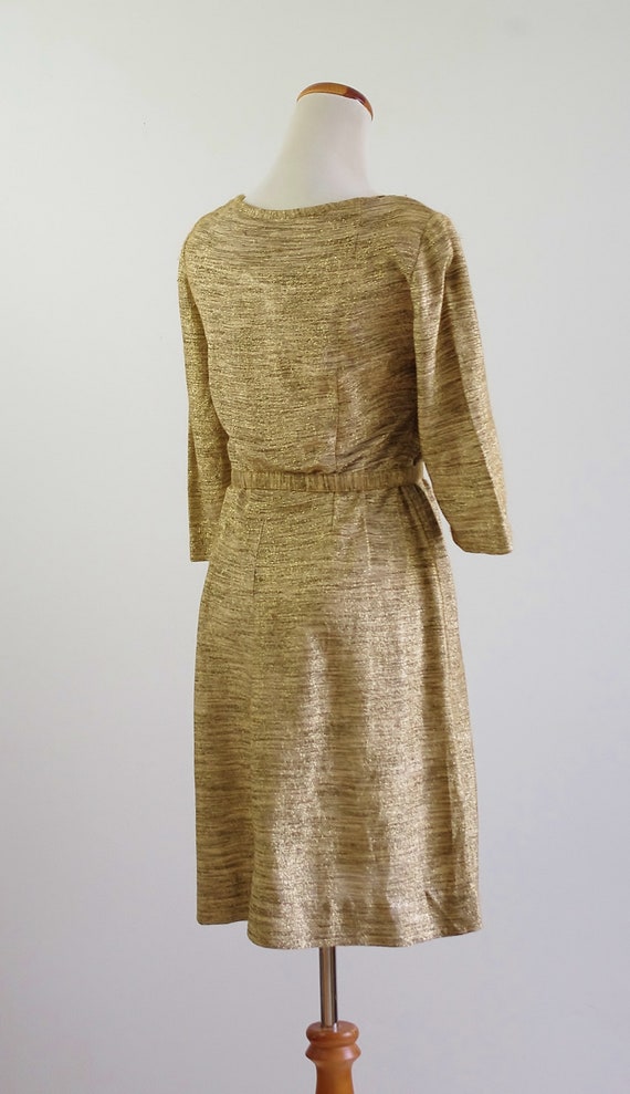 Vintage 40s 50s Dress, Metallic Gold Dress, 50s P… - image 9