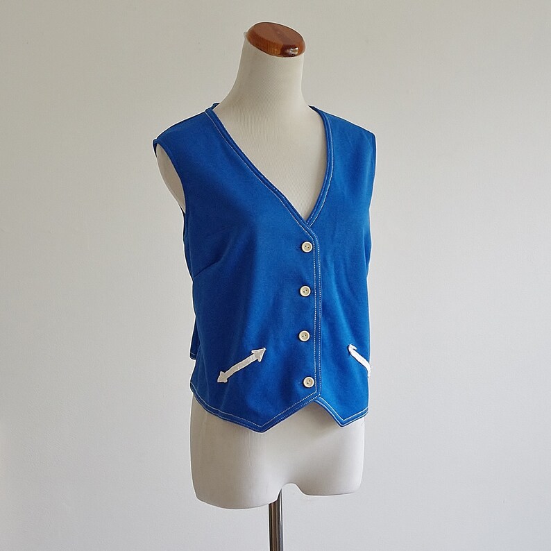 Vintage Vest, Blue Arrow Vest, Rockabilly Vest, 70s Knit, Preppy Vest, 1970s Clothing, Large XL image 1