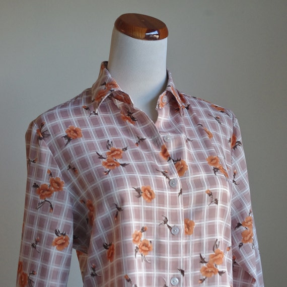 Vintage Collared Blouse, Button Down Shirt, Check… - image 4