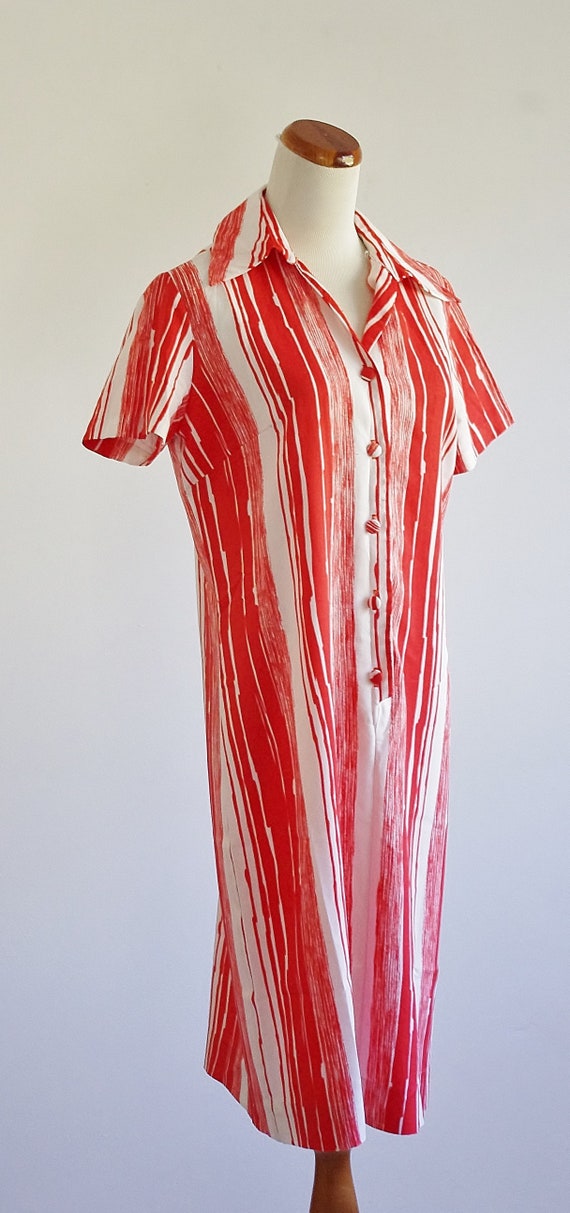 Vintage Collared Dress, 70s Shirtdress, Red Orang… - image 5