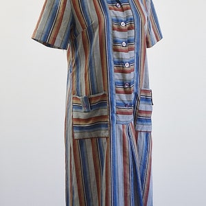 Vintage Shirtdress, Striped Dress, Collared House Dress, Short Sleeve Dress, Patch Pocket Dress, Medium image 6