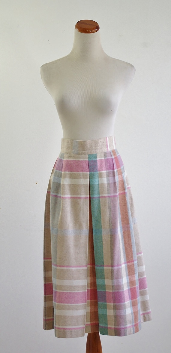 Vintage Pleated Skirt, Pastel Plaid 80s Skirt, 19… - image 2