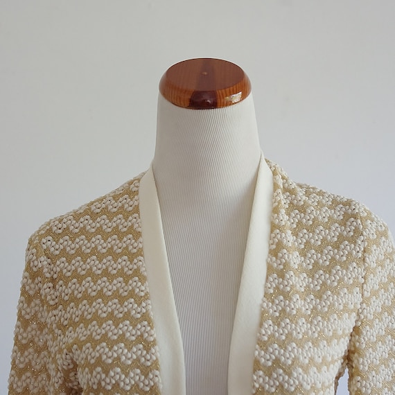 Vintage 70s Cardigan, Gold Metallic Knit Sweater,… - image 2
