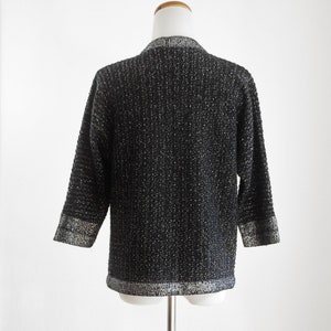 Vintage Cardigan Sweater, Black Silver Metallic Knit Sweater, 70s Sweater, Boxy Slouchy Sweater, Medium Large image 4