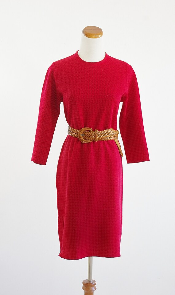 Vintage Womens Shift Dress, Red Houndstooth Dress… - image 2