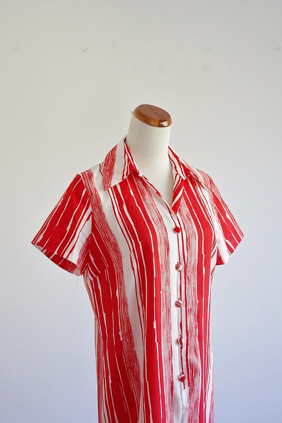 Vintage Collared Dress, 70s Shirtdress, Red Orang… - image 4