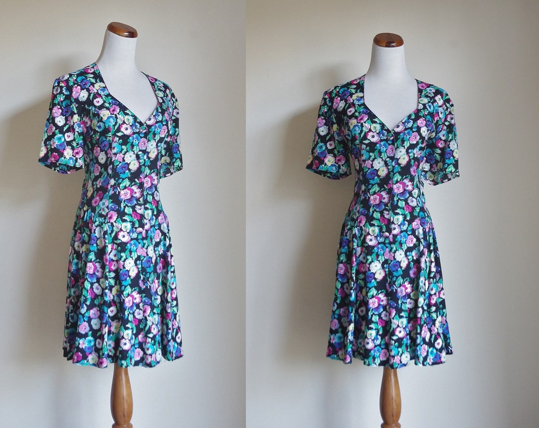 Vintage 80s Young Edwardian Dress Floral Dress Short Sleeve - Etsy