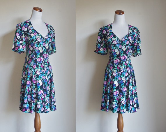 Vintage 80s Young Edwardian Dress Floral Dress Short Sleeve | Etsy