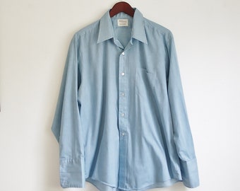 Vintage Mens Dress Shirt, French Cuff Shirt, Blue Checked Button Down Shirt, Collared Shirt, 2xl 3xl