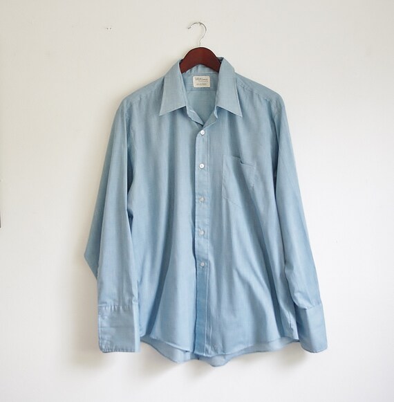 Vintage Mens Dress Shirt, French Cuff Shirt, Blue Checked Button 