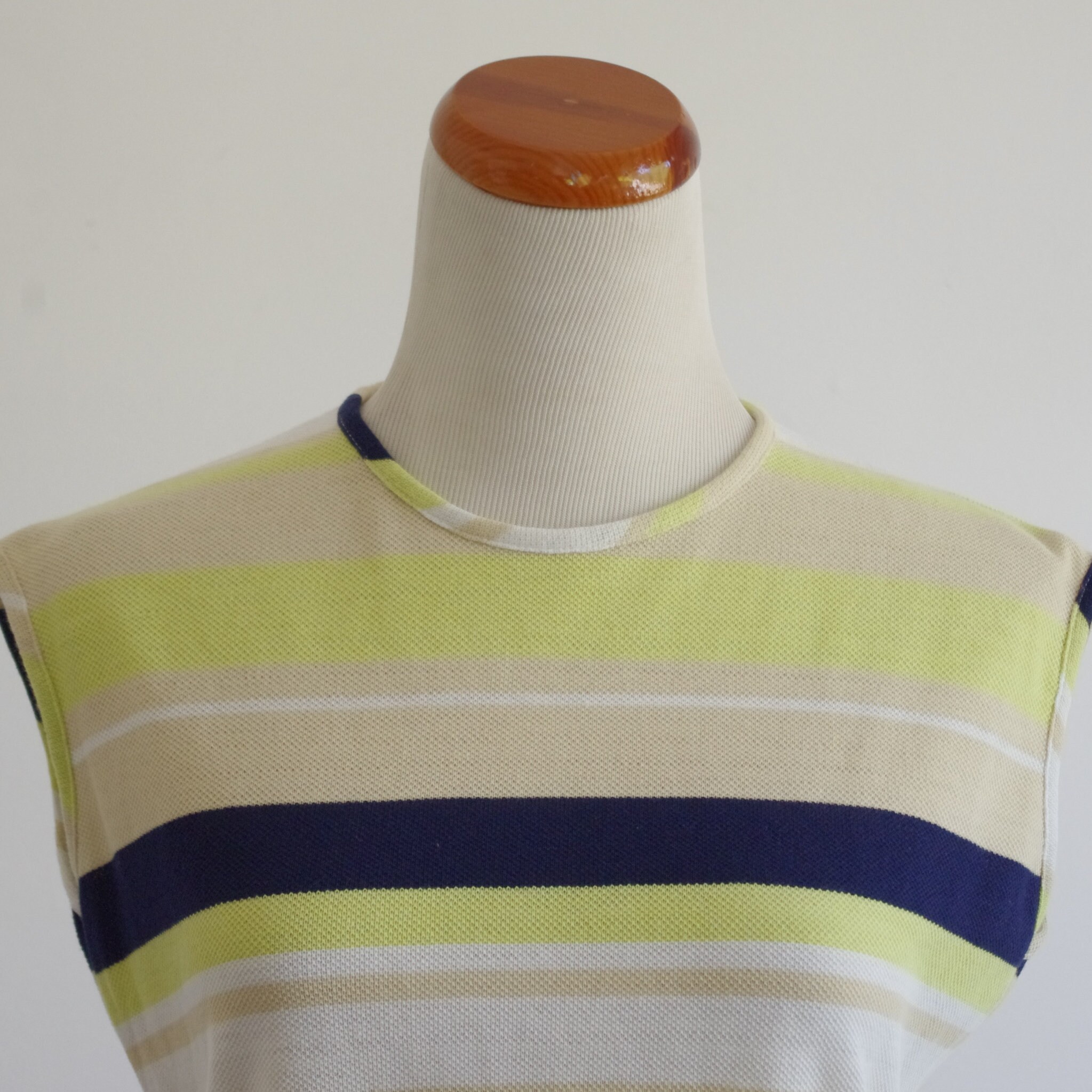 Vintage Striped Tank Lime Green Navy Beige Shell Top 60s 70s - Etsy