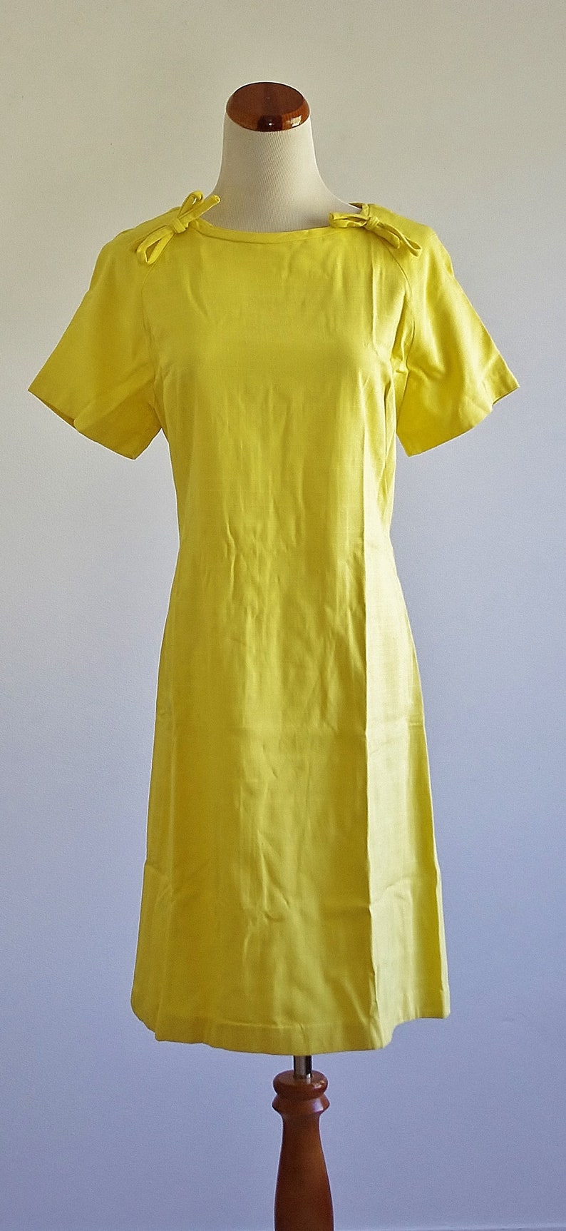 Vintage Yellow Shift Dress, 60s Dress, Mod Dress, Short Sleeve Dress, Medium Large image 3