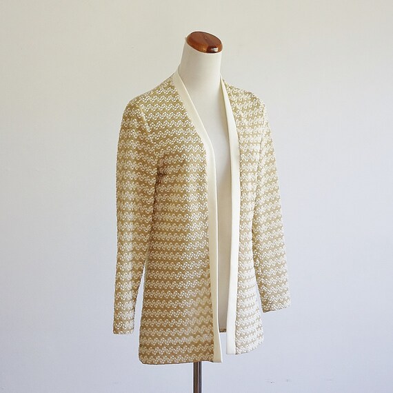 Vintage 70s Cardigan, Gold Metallic Knit Sweater,… - image 4