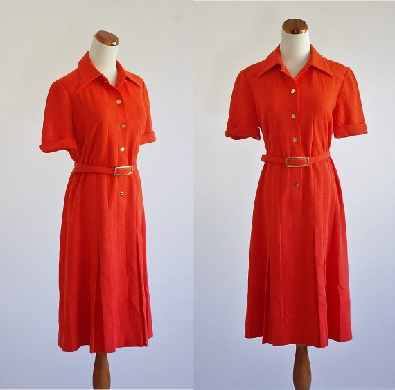 Vintage 70s Knit Dress, Tangerine Orange Dress , C