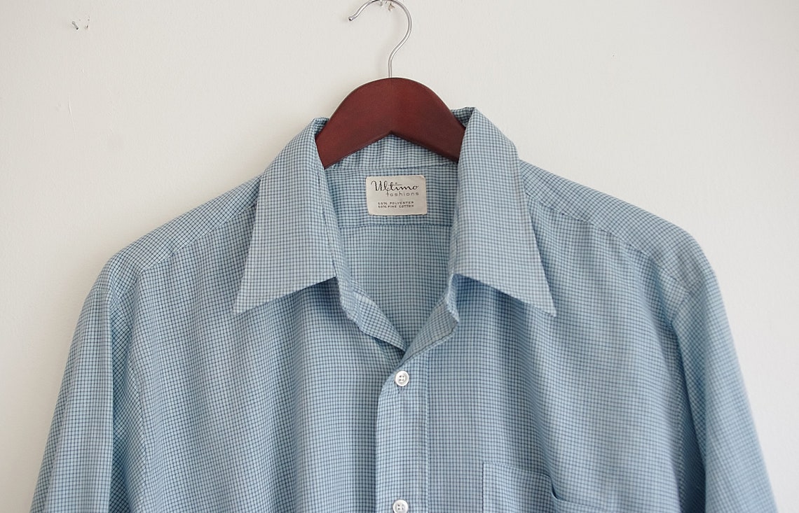 Vintage Mens Dress Shirt French Cuff Shirt Blue Checked - Etsy