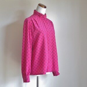 Vintage Pendleton Blouse, Pink Geometric Shirt, Turtleneck Blouse, Long Sleeve Secretary Shirt, Button Down Shirt, 80s Blouse, Large image 3