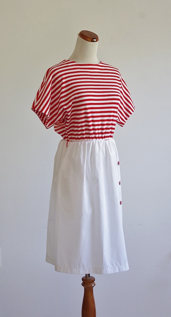 Vintage Red & White Striped Dress, 80s Short Slee… - image 5