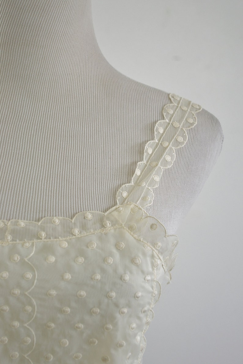 Vintage Camisole, Swiss Dot Tank, Ivory Lingerie Top, Cream Off White Cami, Delicate Lingerie, Medium Bust 36 image 3
