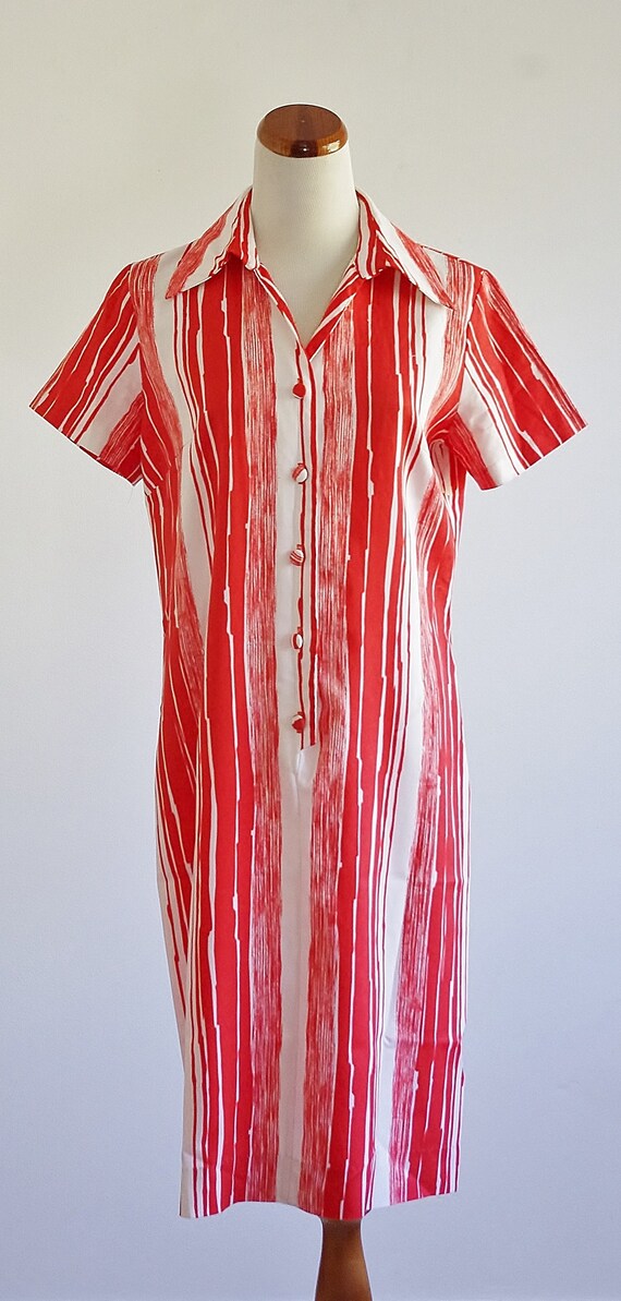 Vintage Collared Dress, 70s Shirtdress, Red Orang… - image 2