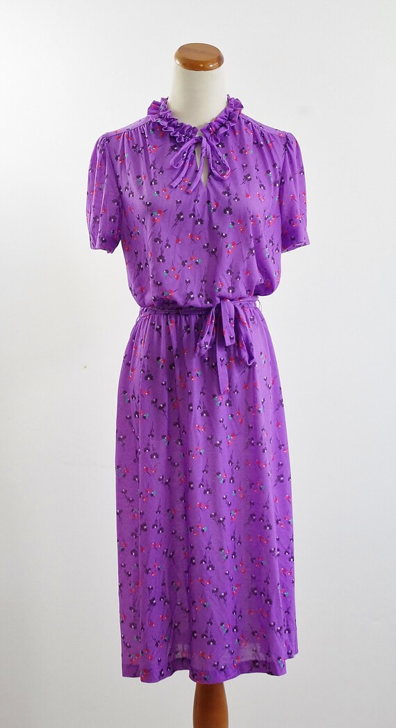 Vintage Boho Dress, Purple Short Sleeve, Knit Sum… - image 2