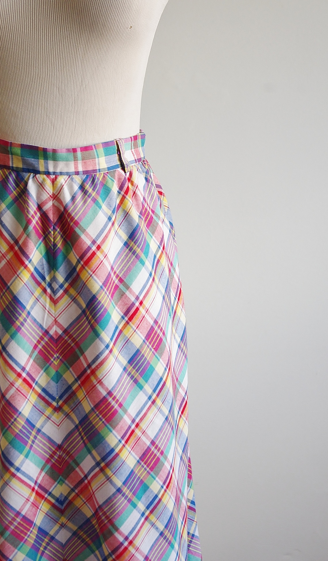 Vintage Madras Skirt, Womens Plaid Skirt, A Line Skirt, 70s 80s Skirt