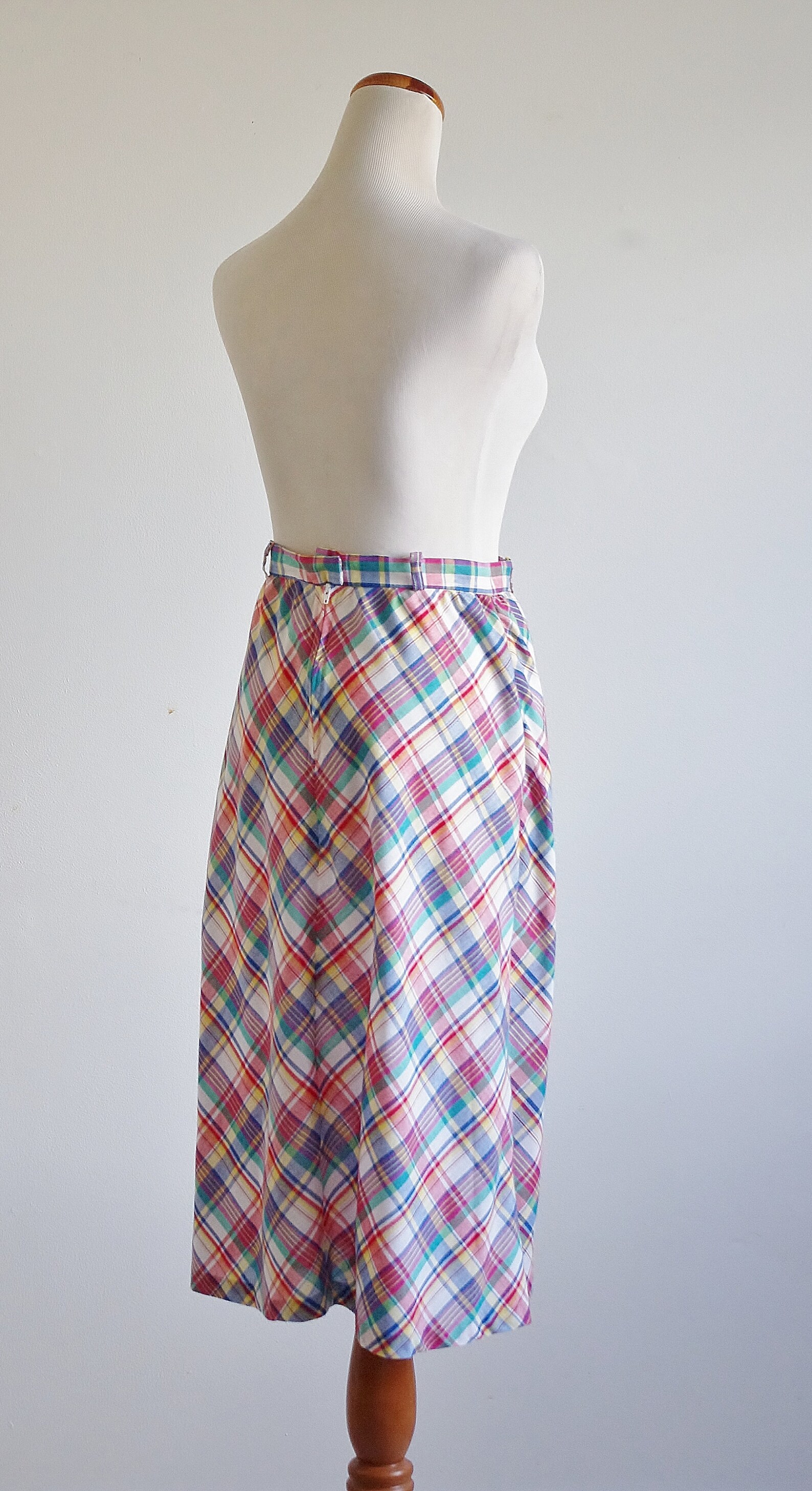 Vintage Madras Skirt, Womens Plaid Skirt, A Line Skirt, 70s 80s Skirt
