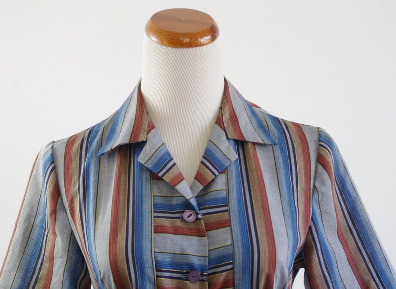 Vintage Shirtdress, Striped Dress, Collared House Dress, Short Sleeve Dress, Patch Pocket Dress, Medium image 3