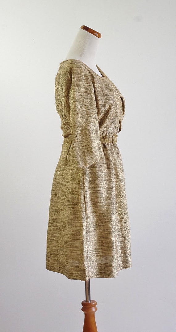 Vintage 40s 50s Dress, Metallic Gold Dress, 50s P… - image 10