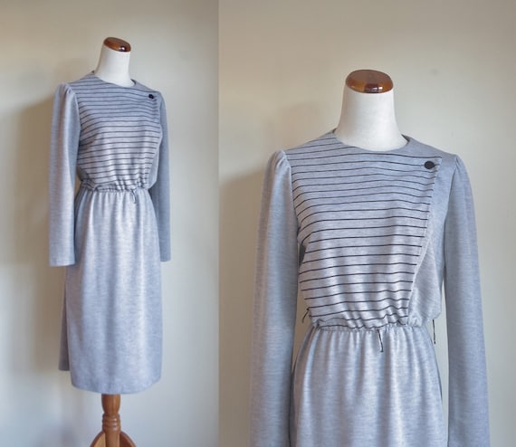Vintage Jersey Dress, Gray Jersey Dress, Black Str