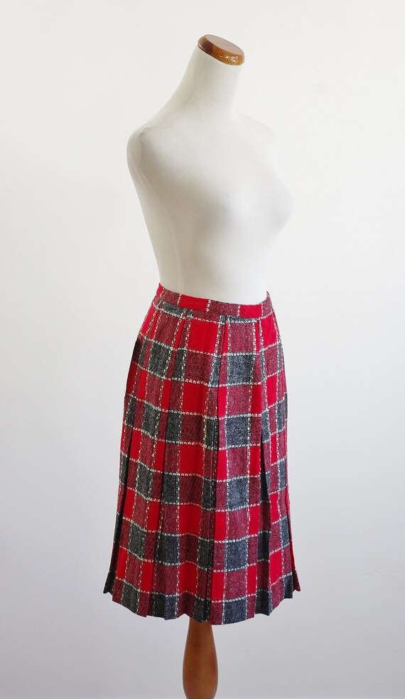 Vintage Plaid Skirt, 50s 60s Skirt, Red and Gray … - image 4