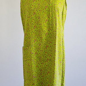 Vintage Liberty Print Dress, 60s Playdress, Floral Housedress, Lime Green Dress, Sleeveless Smock Dress, Zip Front Dress, Large image 3