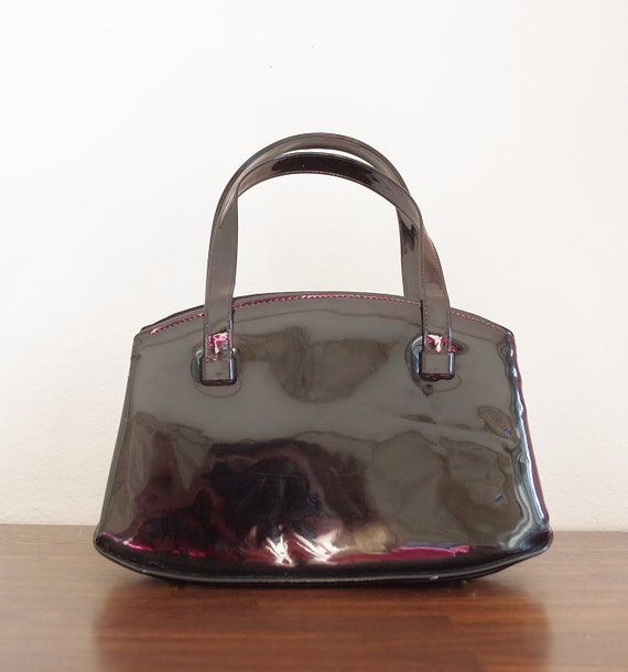 Vintage Patent Black Handbag, Black Purse, Mod Pu… - image 8