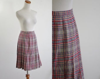 Vintage Pendleton Wool Skirt, Plaid Skirt, 70s Red & Blue Box Pleat Skirt, 1970s Plaid Skirt, Schoolgirl Skirt, XS