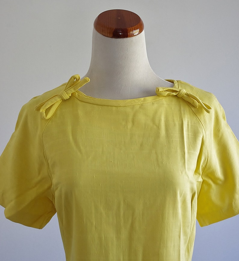 Vintage Yellow Shift Dress, 60s Dress, Mod Dress, Short Sleeve Dress, Medium Large image 4