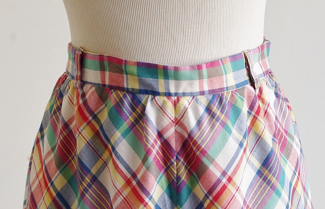 Vintage Madras Skirt, Womens Plaid Skirt, A Line Skirt, 70s 80s Skirt