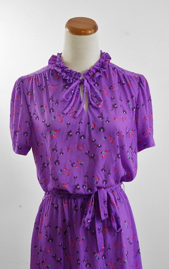 Vintage Boho Dress, Purple Short Sleeve, Knit Sum… - image 4