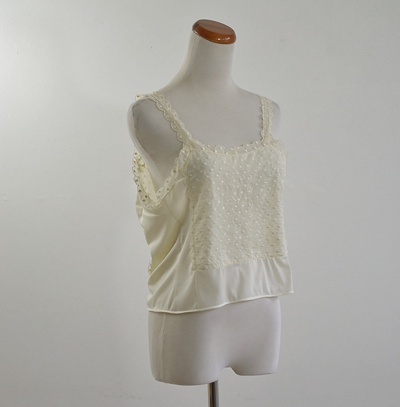 Vintage Camisole, Swiss Dot Tank, Ivory Lingerie Top, Cream Off White Cami, Delicate Lingerie, Medium Bust 36 image 5