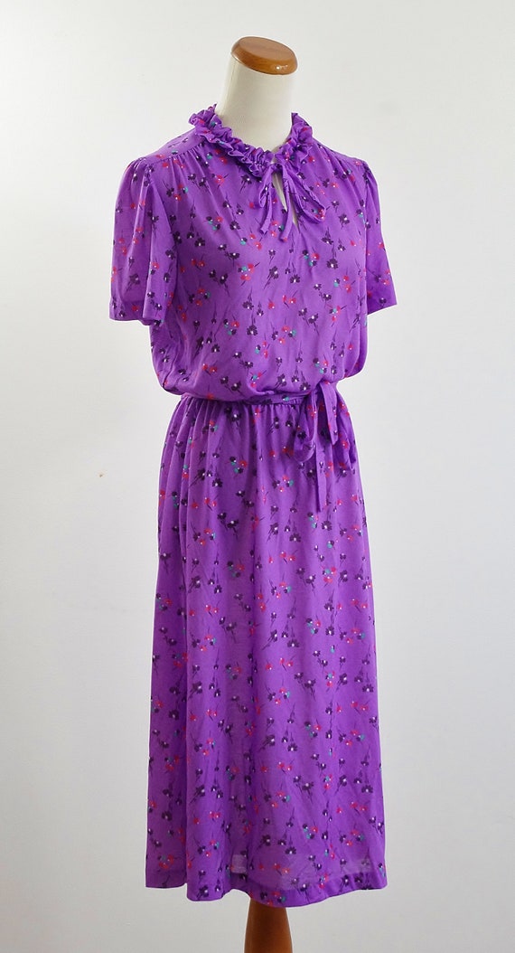 Vintage Boho Dress, Purple Short Sleeve, Knit Sum… - image 6