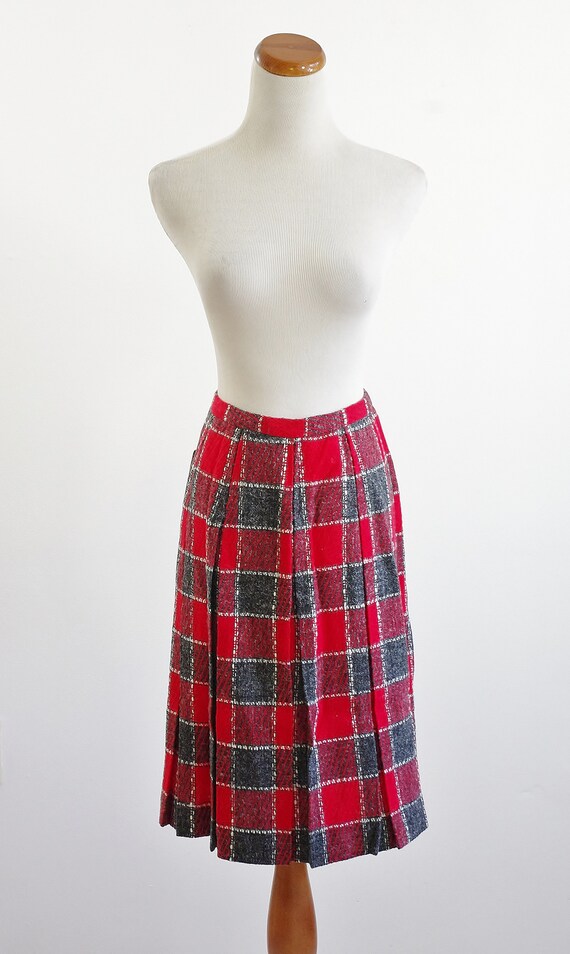 Vintage Plaid Skirt, 50s 60s Skirt, Red and Gray … - image 2