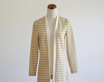 Vintage 70s Cardigan, Gold Metallic Knit Sweater, Gold Sparkle Disco, Knit Cardigan, Sears Fashions, Long CardiganSmall Medium