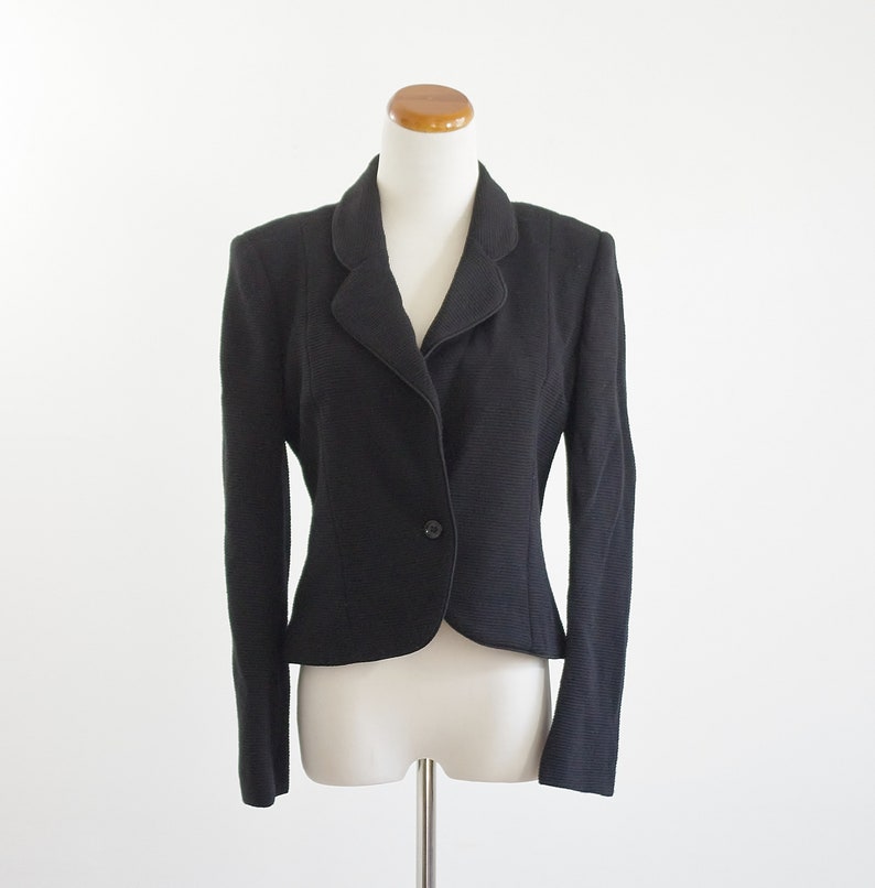 Vintage Oscar De La Renta Jacket, 80s Black Blazer, 1980s Jacket, Designer Vintage, Black Jacket, Cropped Blazer, Medium image 1