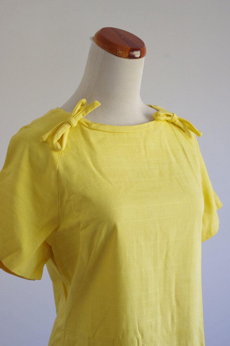 Vintage Yellow Shift Dress, 60s Dress, Mod Dress, Short Sleeve Dress, Medium Large image 6