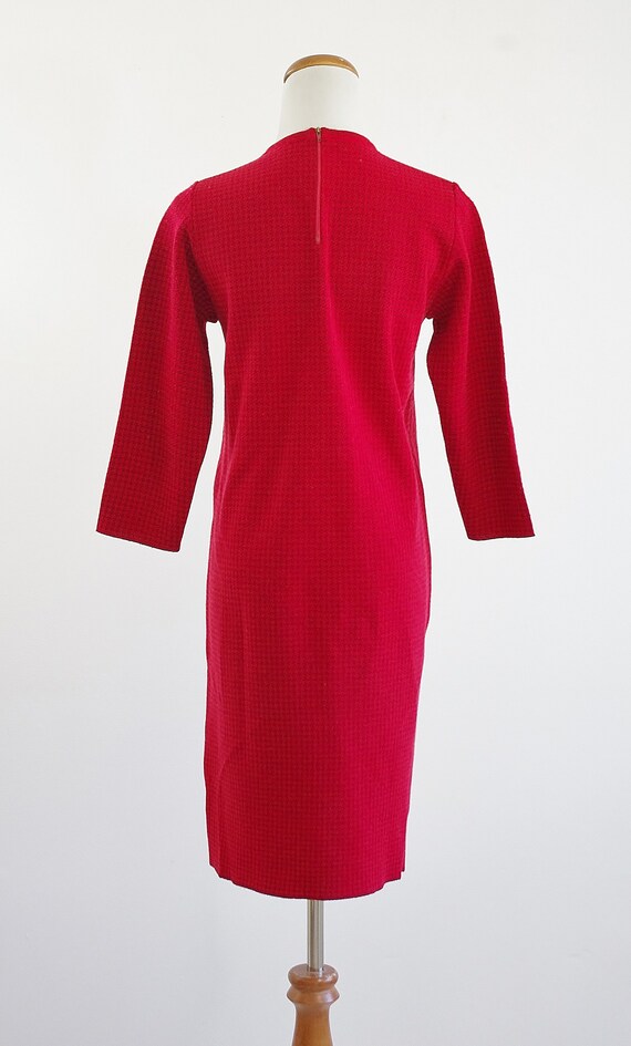 Vintage Womens Shift Dress, Red Houndstooth Dress… - image 9