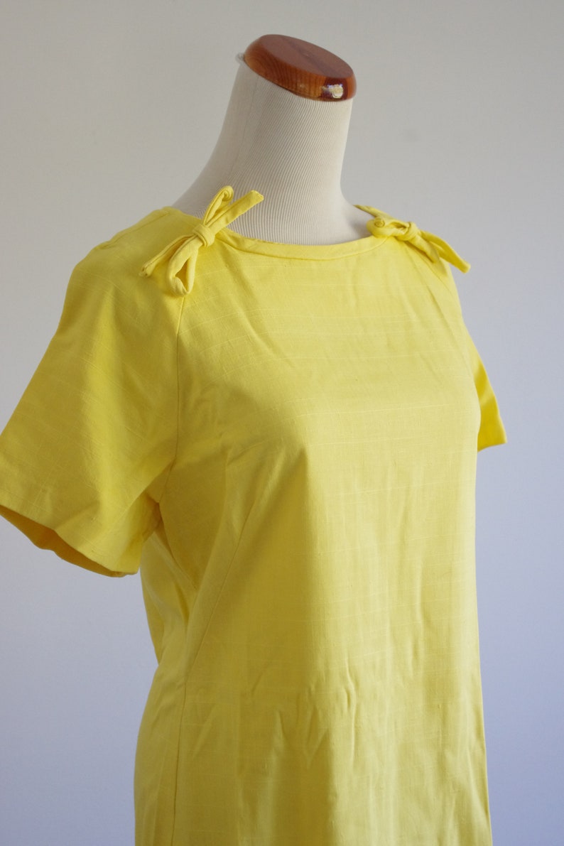 Vintage Yellow Shift Dress, 60s Dress, Mod Dress, Short Sleeve Dress, Medium Large image 8