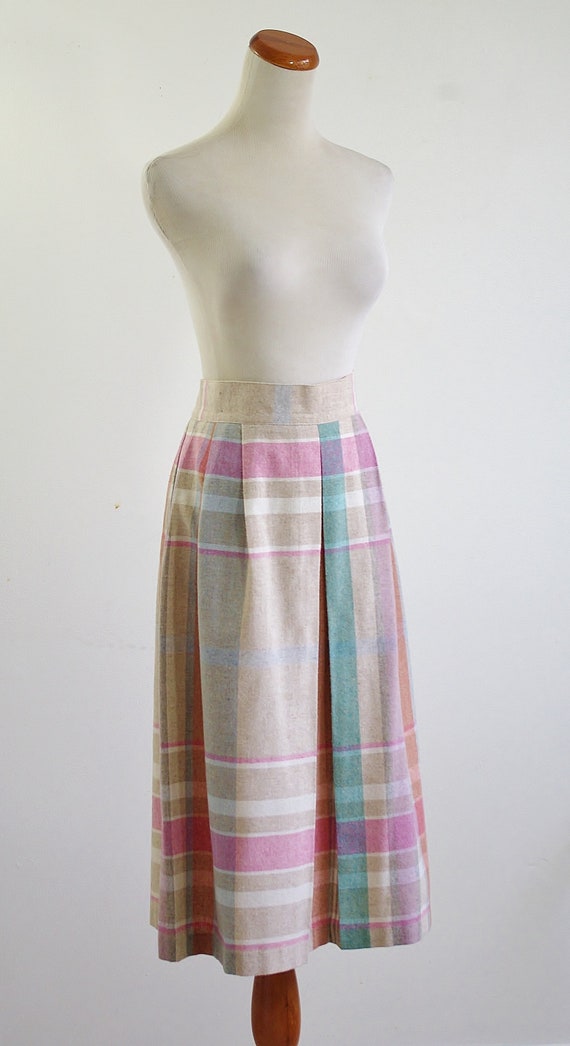 Vintage Pleated Skirt, Pastel Plaid 80s Skirt, 19… - image 5