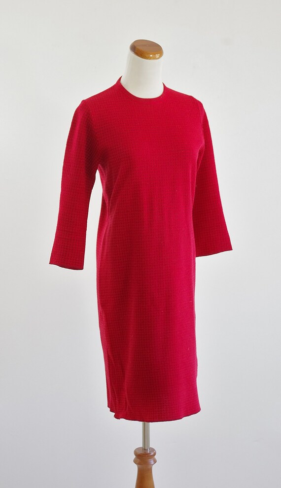 Vintage Womens Shift Dress, Red Houndstooth Dress… - image 6