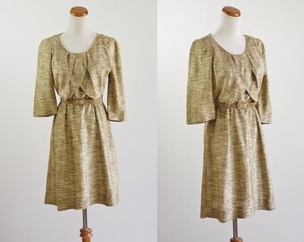 Vintage 40s 50s Dress, Metallic Gold Dress, 50s Party Dress, Metallic Dress, AS IS for Costume, Upcycle, Repair, Medium